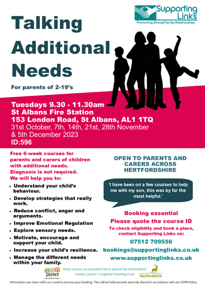 Supporting Links Courses for parents of children with Additional Needs AUT23 ST ALBANS