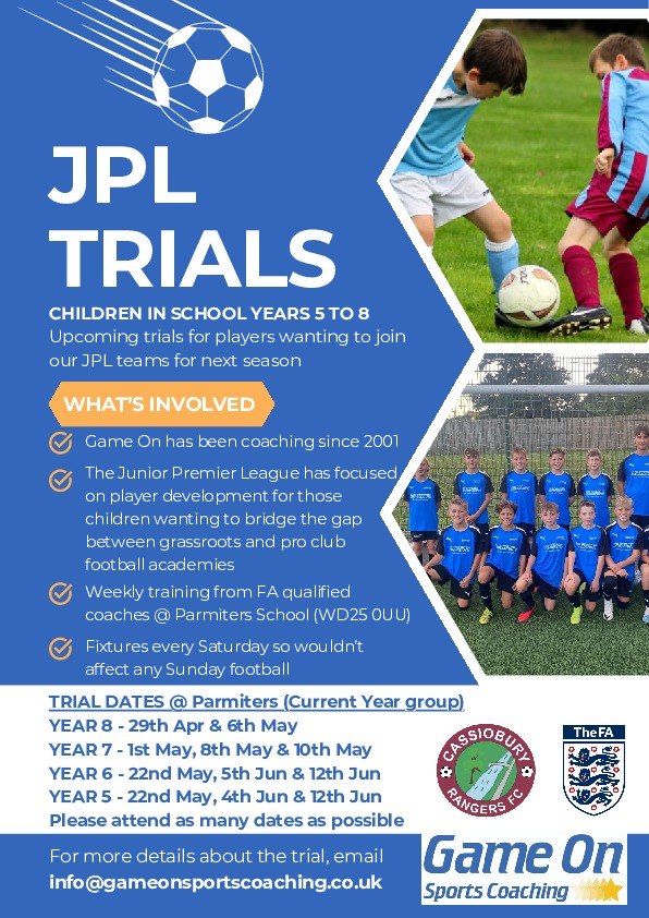 JPL Football Trials   Years 5 to 8