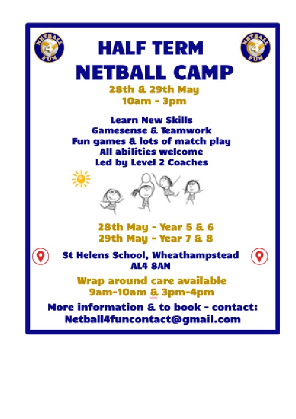 Netball Camp Flyer   May
